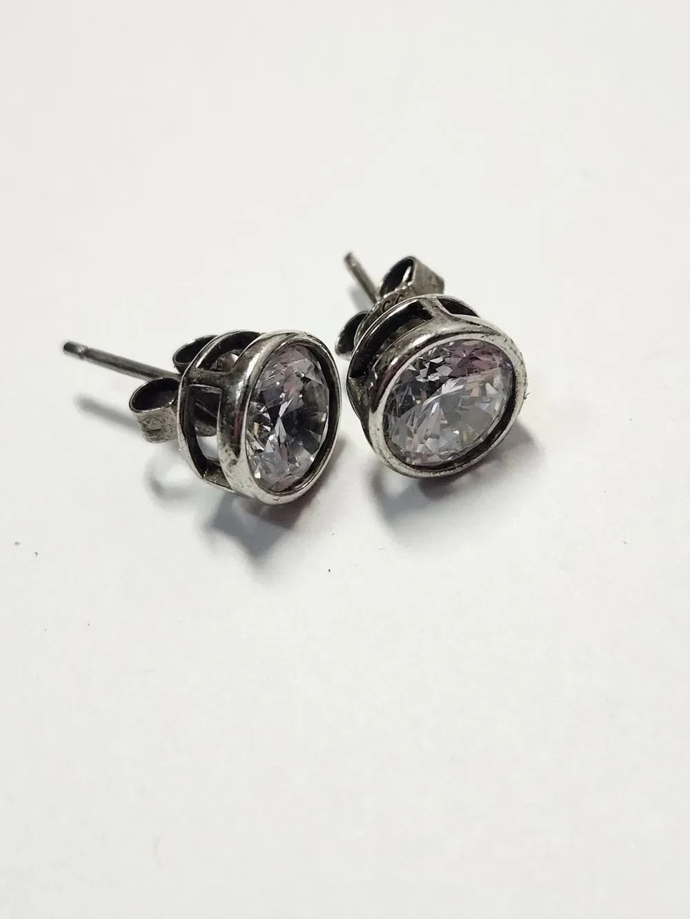 Sterling Silver Crystal Bezel Stud Earrings 925